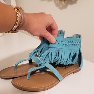 Minnetonka Shoes - AQUA BLUE MINNETONKA SUEDE FRINGE SANDALS Minnetonka Shoes - AQUA BLUE MINNETONKA SUEDE FRINGE SANDALS